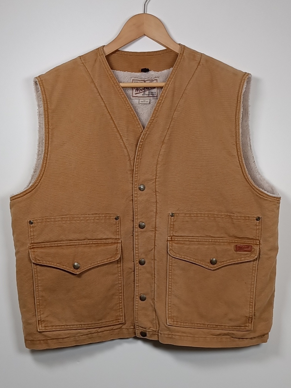 Vintage Woolrich Cotton Duck & Sherpa Lined Vest s/ Indian Head Snaps Size XL